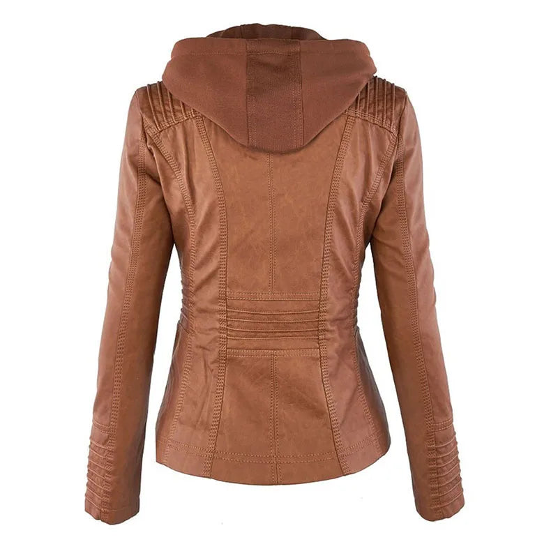 Giacca in similpelle da donna 2024 Giacca basica Cappotto Donna Giacca invernale da motociclista in pelle PU con cerniera Felpe con cappuccio Capispalla chaqueta