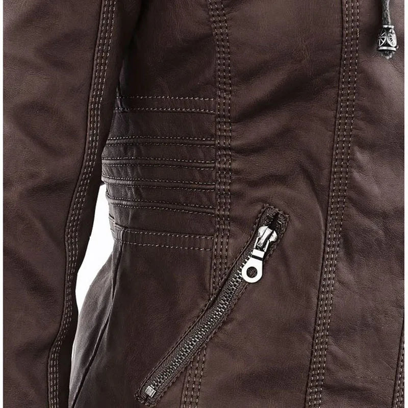 Giacca in similpelle da donna 2024 Giacca basica Cappotto Donna Giacca invernale da motociclista in pelle PU con cerniera Felpe con cappuccio Capispalla chaqueta