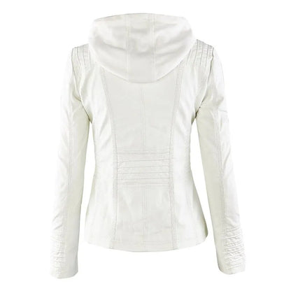 Giacca in similpelle da donna 2024 Giacca basica Cappotto Donna Giacca invernale da motociclista in pelle PU con cerniera Felpe con cappuccio Capispalla chaqueta
