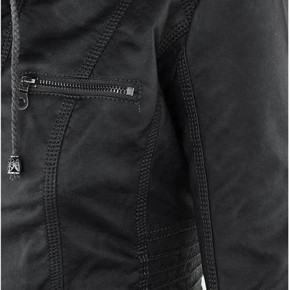 Giacca in similpelle da donna 2024 Giacca basica Cappotto Donna Giacca invernale da motociclista in pelle PU con cerniera Felpe con cappuccio Capispalla chaqueta