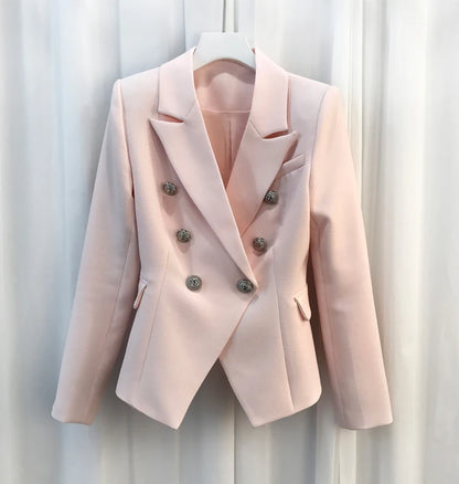 ALTA QUALITÀ Nuova moda 2022 Giacca blazer da donna con bottoni a forma di leone in argento, doppiopetto, giacca da lavoro