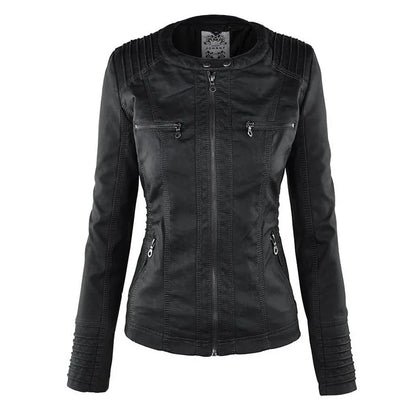Giacca in similpelle da donna 2024 Giacca basica Cappotto Donna Giacca invernale da motociclista in pelle PU con cerniera Felpe con cappuccio Capispalla chaqueta