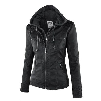 Giacca in similpelle da donna 2024 Giacca basica Cappotto Donna Giacca invernale da motociclista in pelle PU con cerniera Felpe con cappuccio Capispalla chaqueta