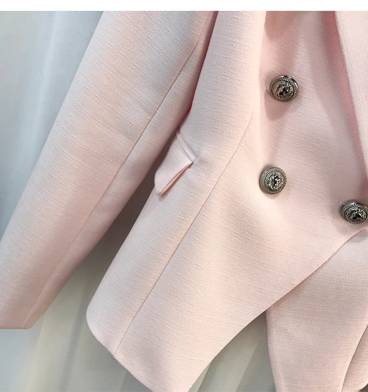 ALTA QUALITÀ Nuova moda 2022 Giacca blazer da donna con bottoni a forma di leone in argento, doppiopetto, giacca da lavoro