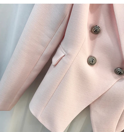 ALTA QUALITÀ Nuova moda 2022 Giacca blazer da donna con bottoni a forma di leone in argento, doppiopetto, giacca da lavoro