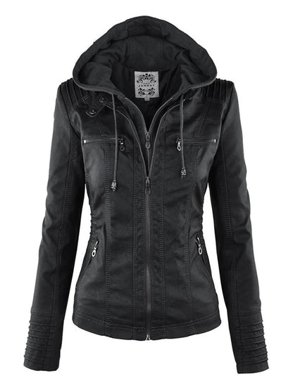Giacca in similpelle da donna 2024 Giacca basica Cappotto Donna Giacca invernale da motociclista in pelle PU con cerniera Felpe con cappuccio Capispalla chaqueta