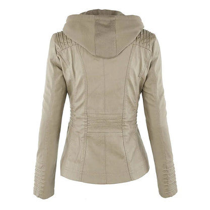 Giacca in similpelle da donna 2024 Giacca basica Cappotto Donna Giacca invernale da motociclista in pelle PU con cerniera Felpe con cappuccio Capispalla chaqueta
