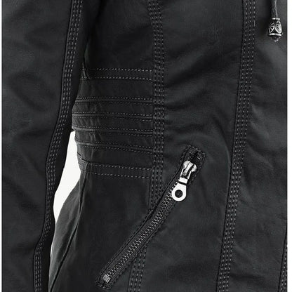 Giacca in similpelle da donna 2024 Giacca basica Cappotto Donna Giacca invernale da motociclista in pelle PU con cerniera Felpe con cappuccio Capispalla chaqueta