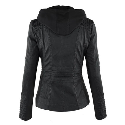 Giacca in similpelle da donna 2024 Giacca basica Cappotto Donna Giacca invernale da motociclista in pelle PU con cerniera Felpe con cappuccio Capispalla chaqueta