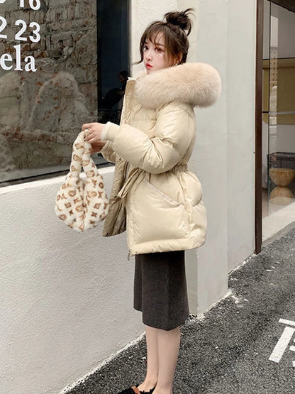 KBAT 2024 Corea Moda Cotone Imbottito Giacca Parka Grande Collo di Pelliccia Inverno Piumino Giacca Donna Spesso Caldo Parka Capispalla Femminile