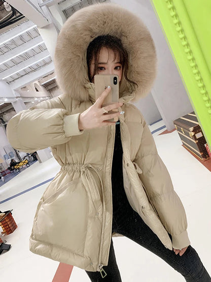 KBAT 2024 Corea Moda Cotone Imbottito Giacca Parka Grande Collo di Pelliccia Inverno Piumino Giacca Donna Spesso Caldo Parka Capispalla Femminile
