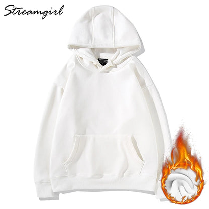 Felpa con cappuccio bianca invernale in pile da donna, vintage, casual, calda, in velluto, per donna, giacca con cappuccio