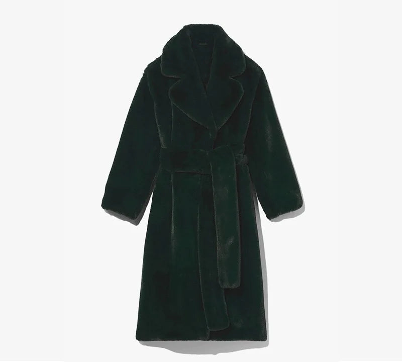 Giacca lunga in pelliccia sintetica da donna, con cintura spessa, autunno inverno, cappotto lungo caldo di lusso, cintura in pelliccia nera, parka Bontjas, capispalla pelosi