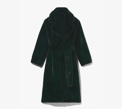 Giacca lunga in pelliccia sintetica da donna, con cintura spessa, autunno inverno, cappotto lungo caldo di lusso, cintura in pelliccia nera, parka Bontjas, capispalla pelosi