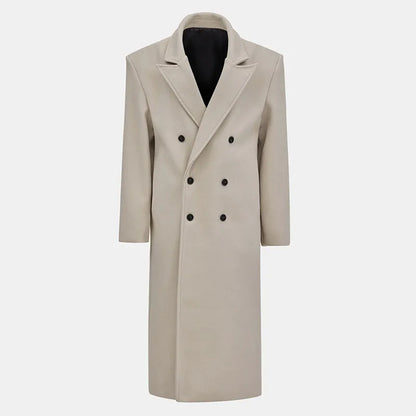 Elegant Solid Women Woolen Long Coats Loose Lapel Double-breasted Full Sleeve Shoulder Pads Overcoat 2024 Autumn New Outerwears