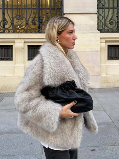 Y2K TRAF Cappotti oversize in pelliccia sintetica da donna alla moda 2024 Giacche invernali spesse e calde Casual con tasche Eleganti da donna Nuovi capispalla