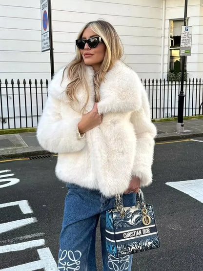 Y2K TRAF Cappotti oversize in pelliccia sintetica da donna alla moda 2024 Giacche invernali spesse e calde Casual con tasche Eleganti da donna Nuovi capispalla