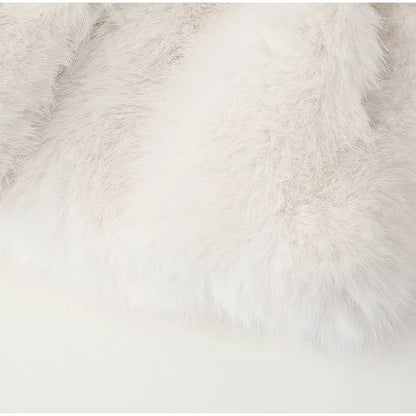 Cappotto in pelliccia sintetica soffice da donna, spesso e caldo, con colletto rovesciato, alla moda, di lusso, top 2024, elegante da donna, soprabito da strada