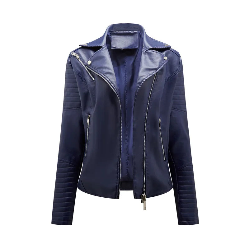 2024 Nuova moda donna finta giacca in pelle primavera autunno cerniera casual pu cappotto donna biker capispalla abbigliamento donna S-XXXL