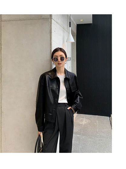 Giacca in pelle nera invernale corta da donna 2022 autunno coreano giacca da motociclista da strada alta da donna capispalla vintage sottile PU chic top