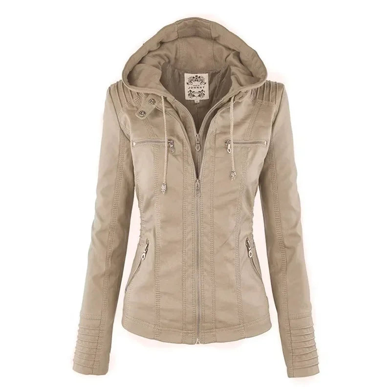 Giacca in similpelle da donna 2024 Giacca basica Cappotto Donna Giacca invernale da motociclista in pelle PU con cerniera Felpe con cappuccio Capispalla chaqueta