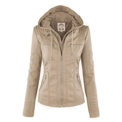 Giacca in similpelle da donna 2024 Giacca basica Cappotto Donna Giacca invernale da motociclista in pelle PU con cerniera Felpe con cappuccio Capispalla chaqueta