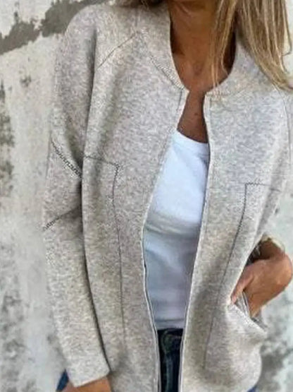 Solid Zipper Women’s Loose Jacket with Pockets |Autumn Winter Fashion Outerwear