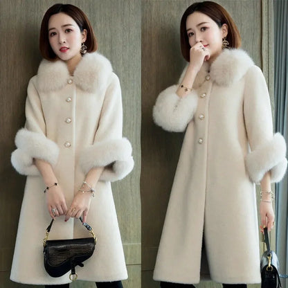 Giacca lunga calda elegante a mezza manica in pelliccia di coniglio sintetica, tendenza, moda invernale, casual, peluche, chaqueta, chic, capispalla di lusso