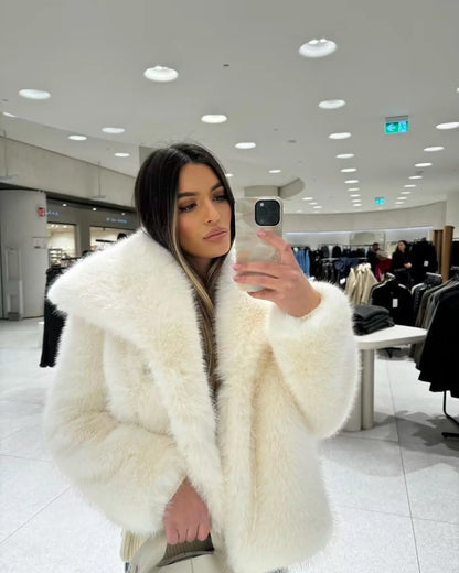 Y2K TRAF Cappotti oversize in pelliccia sintetica da donna alla moda 2024 Giacche invernali spesse e calde Casual con tasche Eleganti da donna Nuovi capispalla