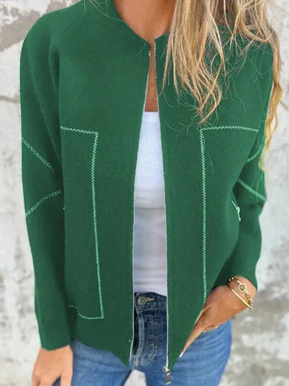 Solid Zipper Women’s Loose Jacket with Pockets |Autumn Winter Fashion Outerwear