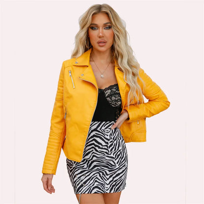 2024 Nuova moda donna finta giacca in pelle primavera autunno cerniera casual pu cappotto donna biker capispalla abbigliamento donna S-XXXL