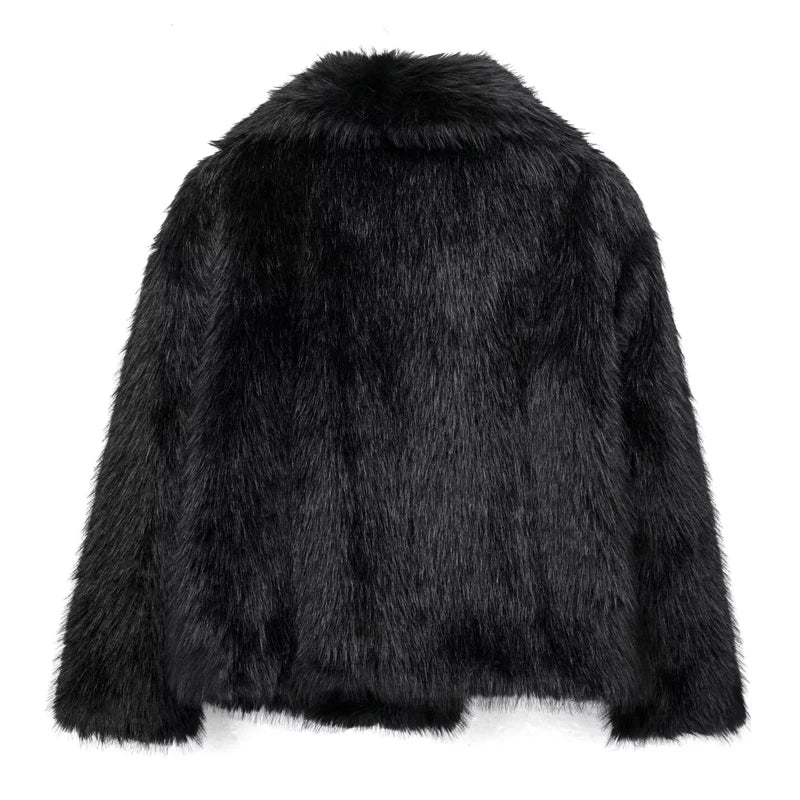 TRAF Cappotto in pelliccia sintetica bianco 2024 Donna Nuovo in cappotti Autunno Inverno Pelliccia Peluche Soffice Giacca Calda Rosso Grigio Nero Capispalla