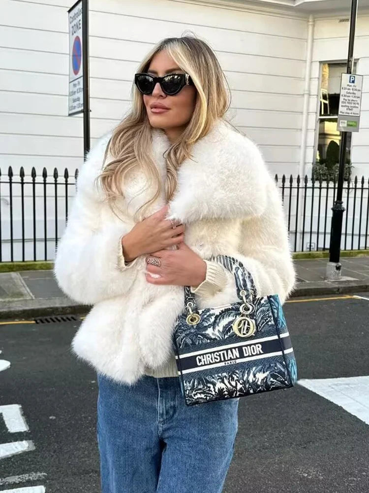 Y2K TRAF Cappotti oversize in pelliccia sintetica da donna alla moda 2024 Giacche invernali spesse e calde Casual con tasche Eleganti da donna Nuovi capispalla