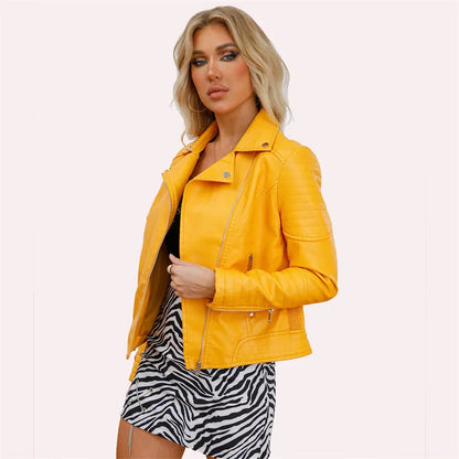 2024 Nuova moda donna finta giacca in pelle primavera autunno cerniera casual pu cappotto donna biker capispalla abbigliamento donna S-XXXL