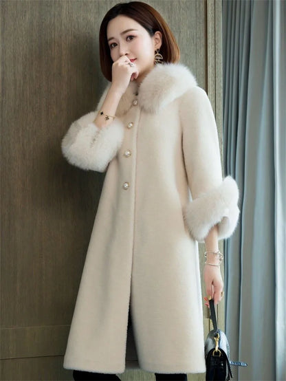 Giacca lunga calda elegante a mezza manica in pelliccia di coniglio sintetica, tendenza, moda invernale, casual, peluche, chaqueta, chic, capispalla di lusso