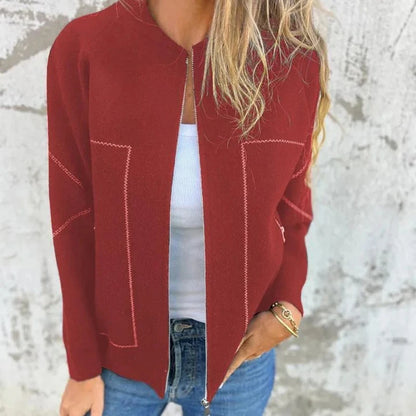 Solid Zipper Women’s Loose Jacket with Pockets |Autumn Winter Fashion Outerwear