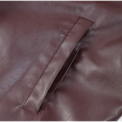 Eleganti cappotti in pelle bordeaux con un bottone per donna, alla moda, tasche a ribalta, giacche larghe e solide, 2024, capispalla da strada Lady Chic