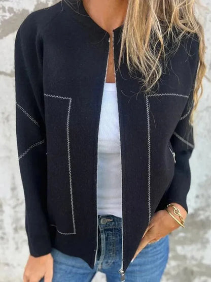 Solid Zipper Women’s Loose Jacket with Pockets |Autumn Winter Fashion Outerwear
