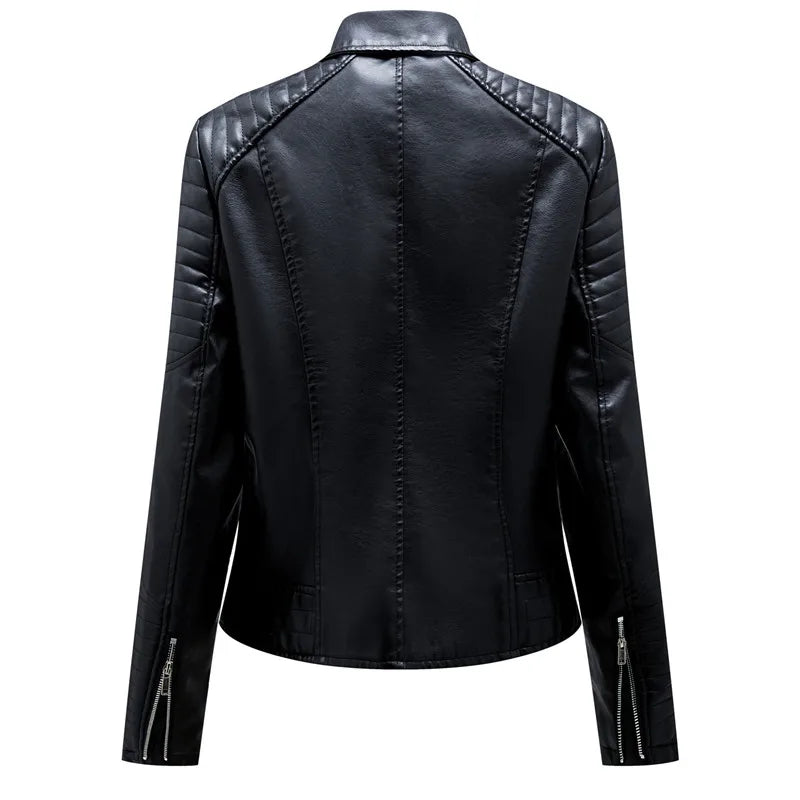 2024 Nuova moda donna finta giacca in pelle primavera autunno cerniera casual pu cappotto donna biker capispalla abbigliamento donna S-XXXL