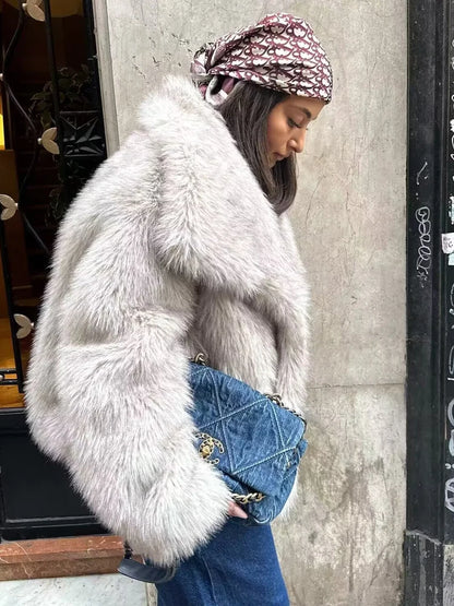 Y2K TRAF Cappotti oversize in pelliccia sintetica da donna alla moda 2024 Giacche invernali spesse e calde Casual con tasche Eleganti da donna Nuovi capispalla