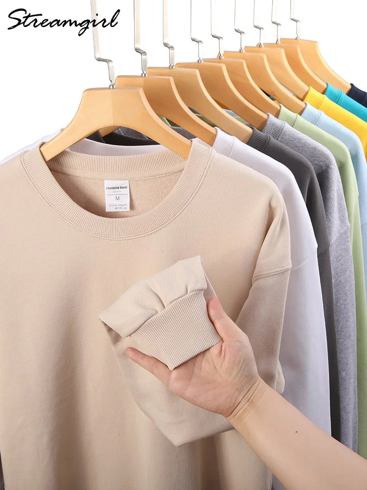 Felpe girocollo in cotone oversize per donna, capispalla autunnali, felpe in spugna larghe, felpe casual da donna