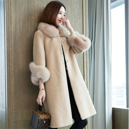 Giacca lunga calda elegante a mezza manica in pelliccia di coniglio sintetica, tendenza, moda invernale, casual, peluche, chaqueta, chic, capispalla di lusso