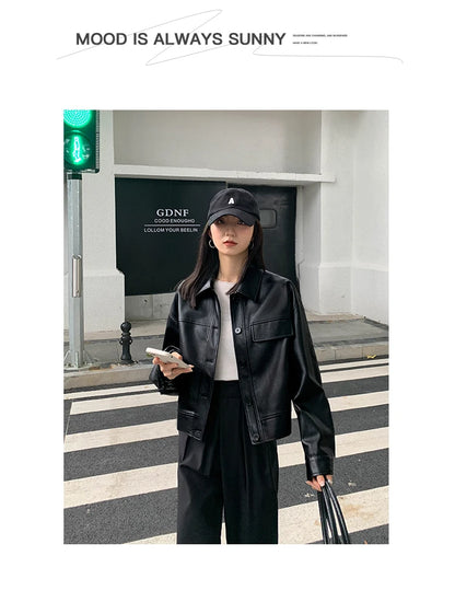 Giacca in pelle nera invernale corta da donna 2022 autunno coreano giacca da motociclista da strada alta da donna capispalla vintage sottile PU chic top