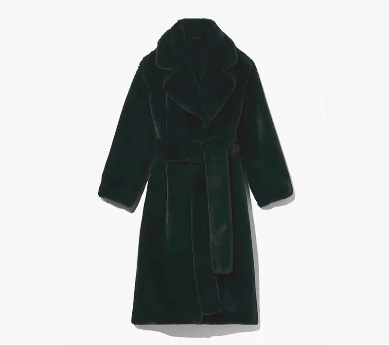 Giacca lunga in pelliccia sintetica da donna, con cintura spessa, autunno inverno, cappotto lungo caldo di lusso, cintura in pelliccia nera, parka Bontjas, capispalla pelosi