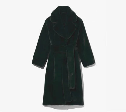 Giacca lunga in pelliccia sintetica da donna, con cintura spessa, autunno inverno, cappotto lungo caldo di lusso, cintura in pelliccia nera, parka Bontjas, capispalla pelosi