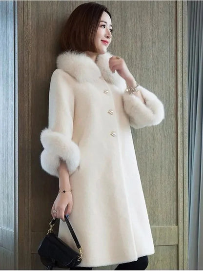 Giacca lunga calda elegante a mezza manica in pelliccia di coniglio sintetica, tendenza, moda invernale, casual, peluche, chaqueta, chic, capispalla di lusso