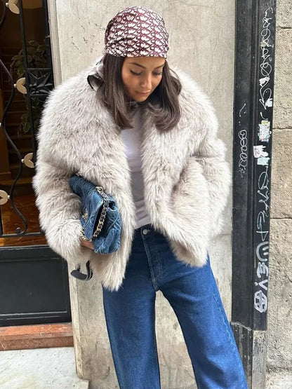 Y2K TRAF Cappotti oversize in pelliccia sintetica da donna alla moda 2024 Giacche invernali spesse e calde Casual con tasche Eleganti da donna Nuovi capispalla
