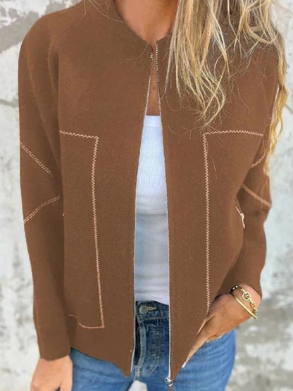 Solid Zipper Women’s Loose Jacket with Pockets |Autumn Winter Fashion Outerwear