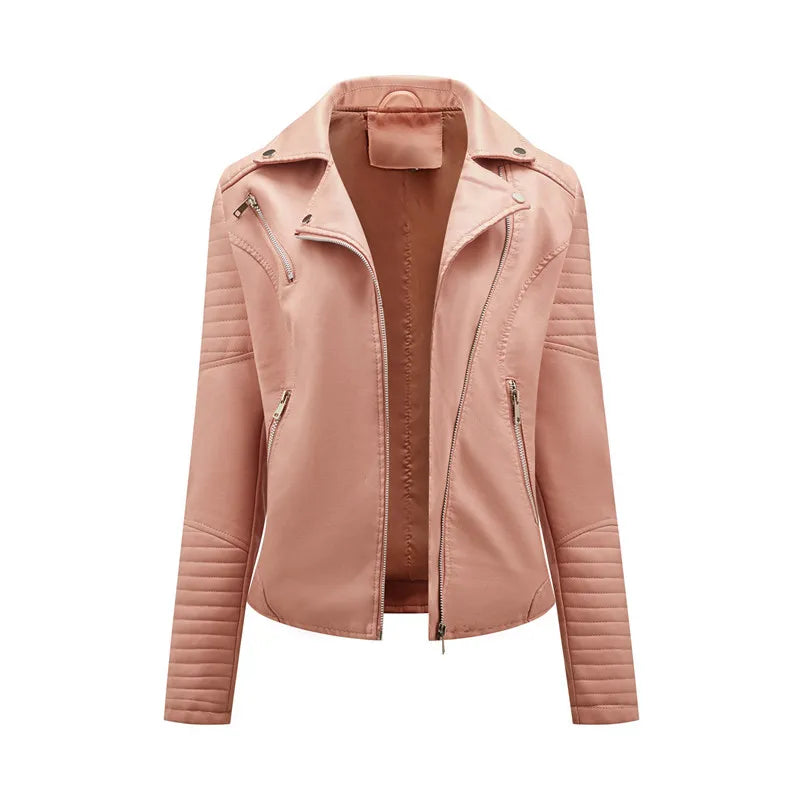 2024 Nuova moda donna finta giacca in pelle primavera autunno cerniera casual pu cappotto donna biker capispalla abbigliamento donna S-XXXL