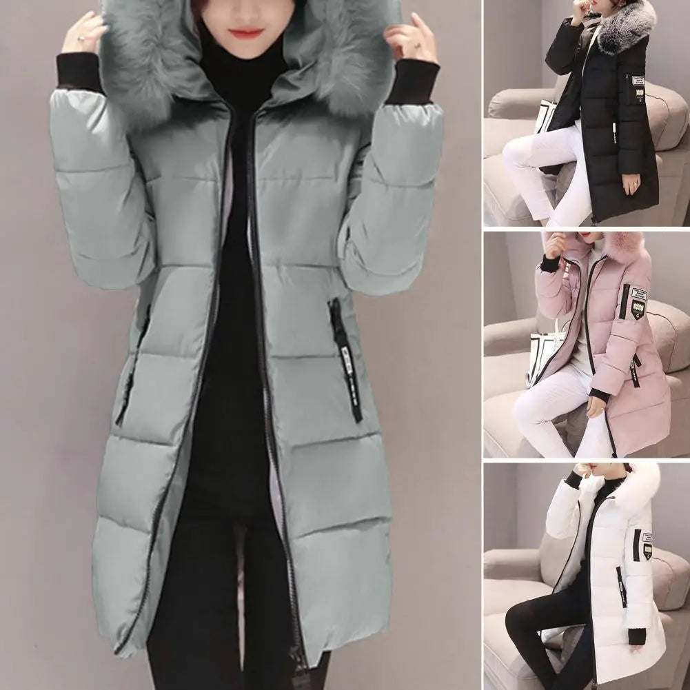 Cappotto lungo casual con cappuccio e decorazione a zip
